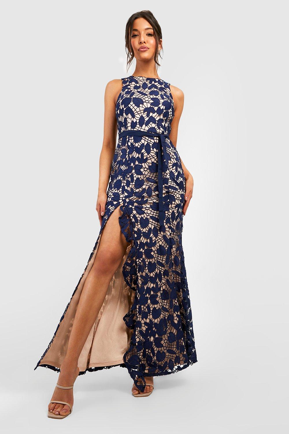 Lace Ruffle Split Maxi Dress