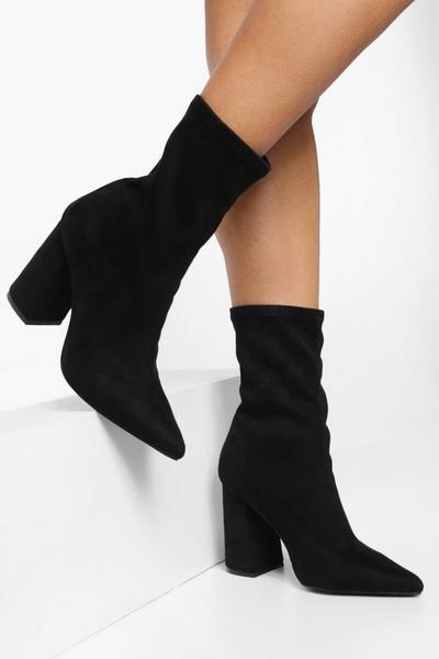 Pointed Block Heel Sock Boots