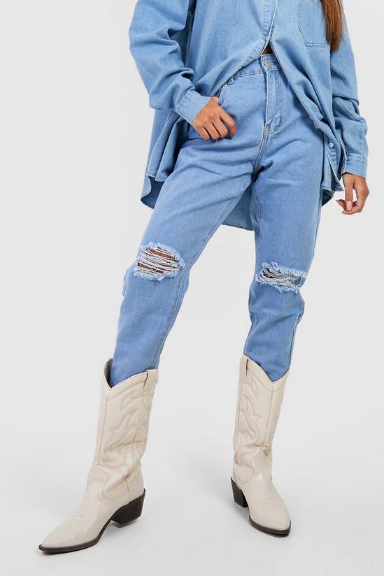 boohoo Basics High Waisted Ripped Mom Jeans 4