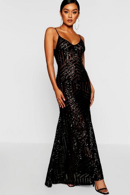 boohoo Sequin & Mesh Strappy Maxi Party Dress 1