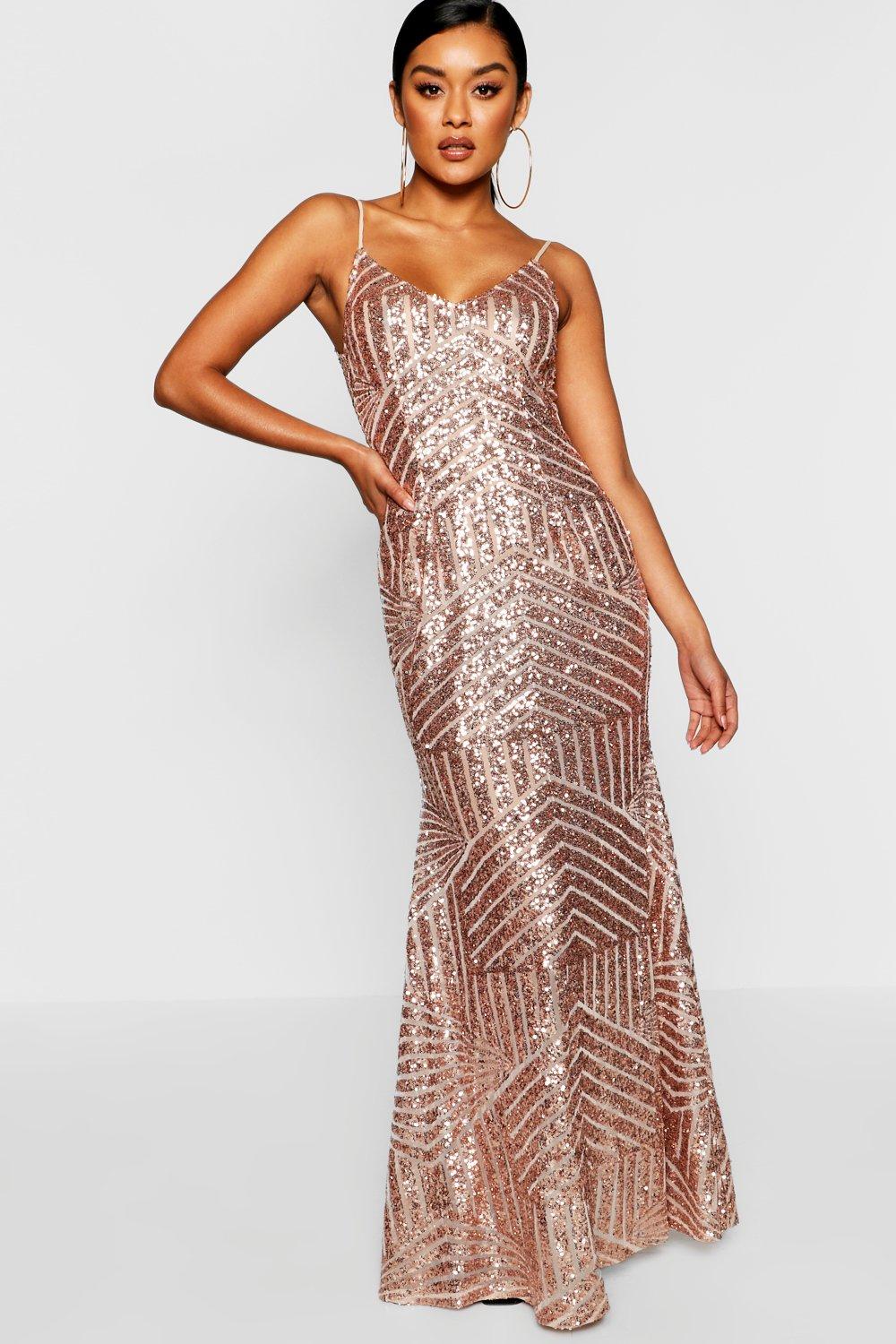 Sequin & Mesh Strappy Maxi Party Dress