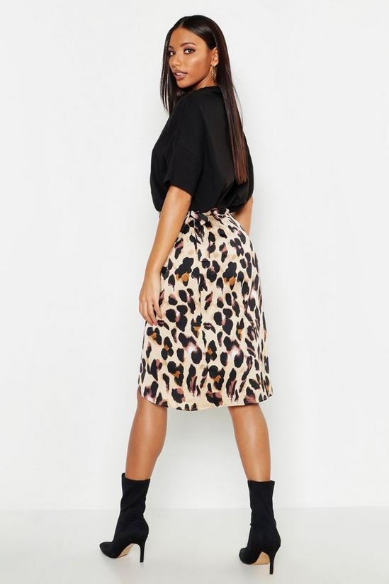 boohoo Leopard Print Satin Wrap Midi Skirt 2