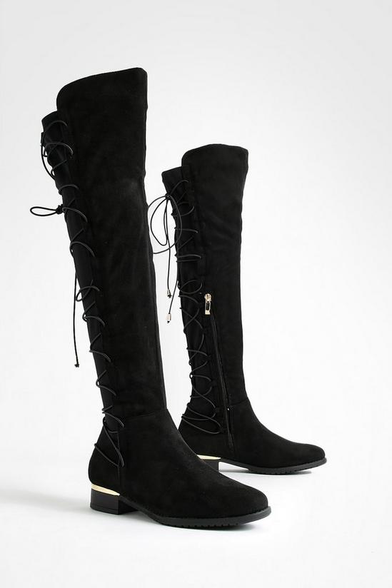 boohoo Bungee Lace Back Knee High Boots 1