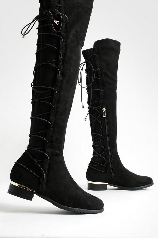 boohoo Bungee Lace Back Knee High Boots 4