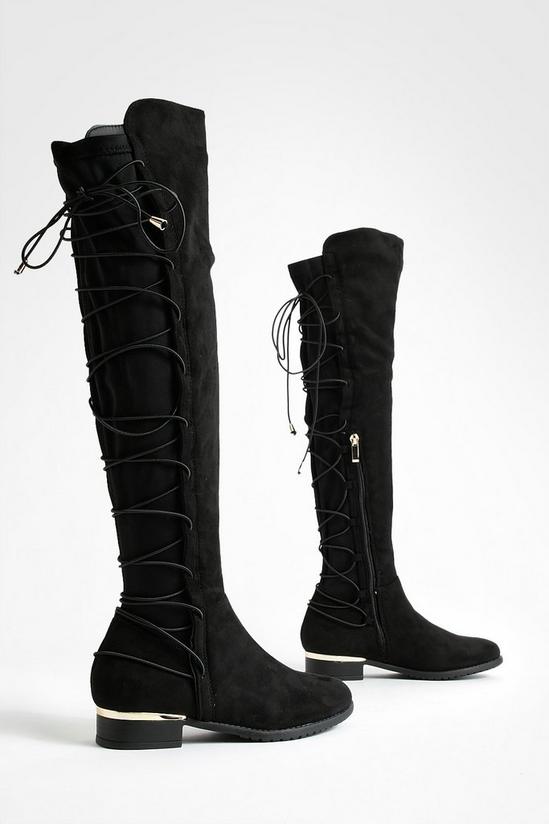 boohoo Bungee Lace Back Knee High Boots 5