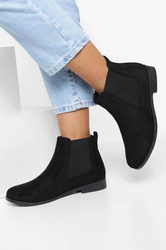 boohoo Wide Fit Suedette Flat Chelsea Boots 1