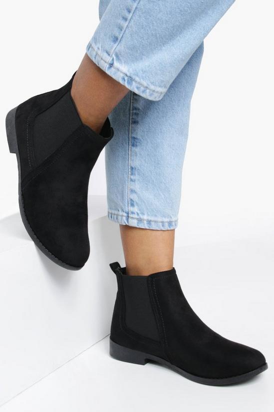 boohoo Suedette Flat Chelsea Boots 1