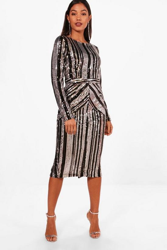 boohoo Boutique Lara Stripe Sequin Midi Party Dress 1