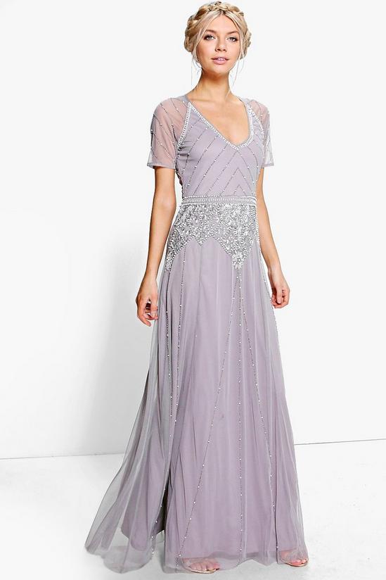 boohoo Boutique Beaded Cap Sleeve Maxi Bridesmaid Dress 1