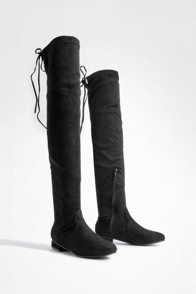 Flat Tie Back Thigh High Boots