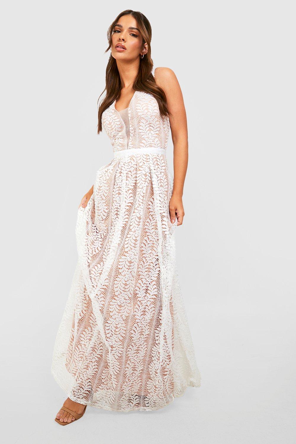 Boutique Lace Plunge Maxi Bridesmaid Dress