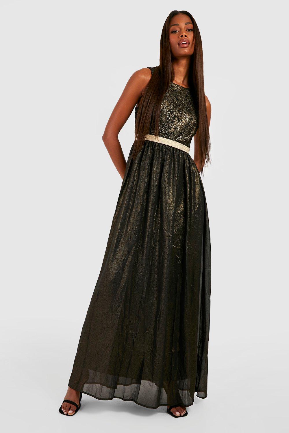 Boutique Lace & Metallic Maxi Dress