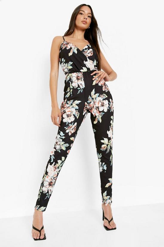 boohoo Floral Print Cami Wrap Strappy Jumpsuit 1