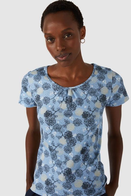 Maine Linear Floral Print Ruched Scoop Neck T-shirt 2