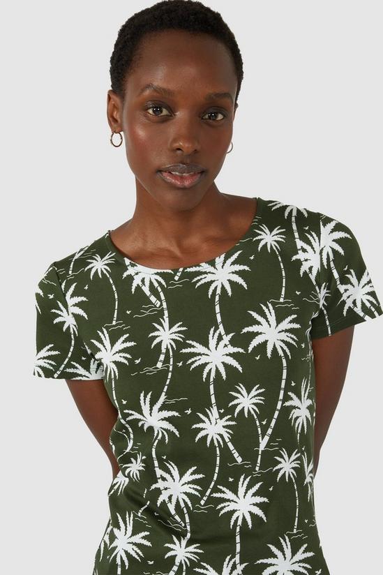 Maine Palm Tree Print Tab Detail Crew Neck T-shirt 2