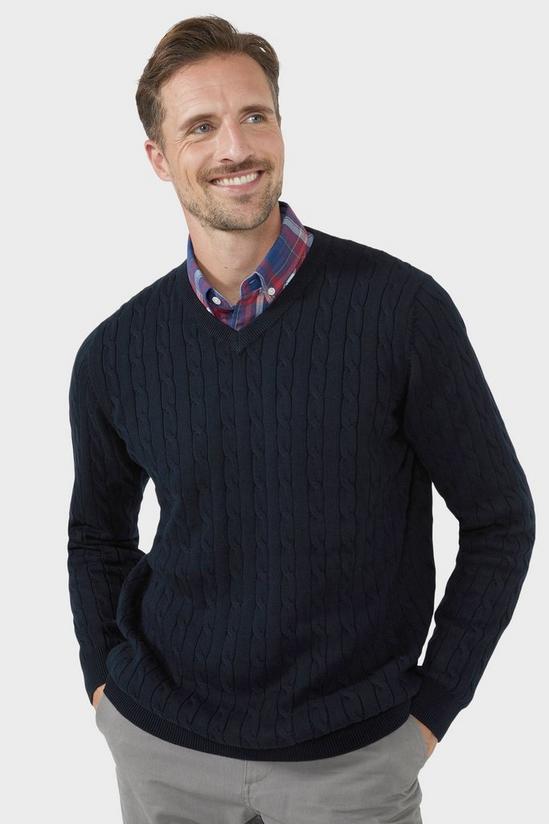 Maine Pure Cotton Cable Vee Jumper 1