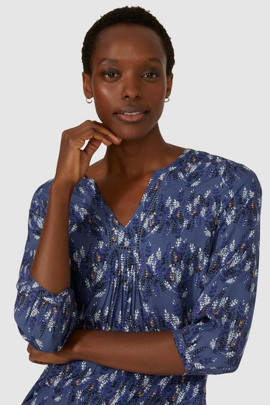 Maine Leaf Print Pleated Notch Neck Top 2