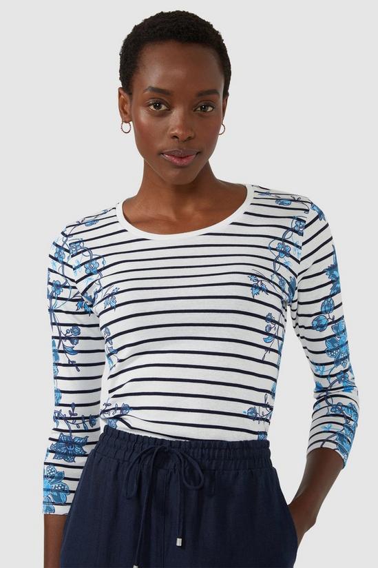 Maine Trailing Floral Striped Scoop Neck Top 2