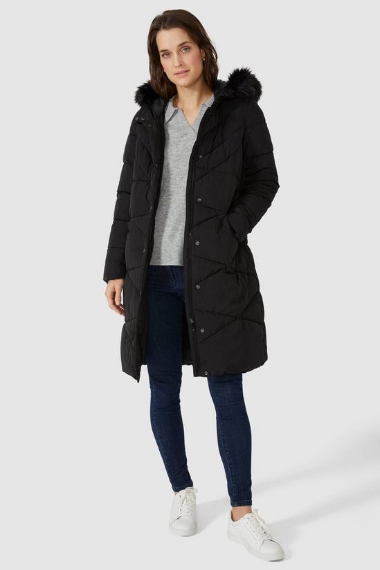 Maine Fur Hood Quilted Faux Down Coat 1