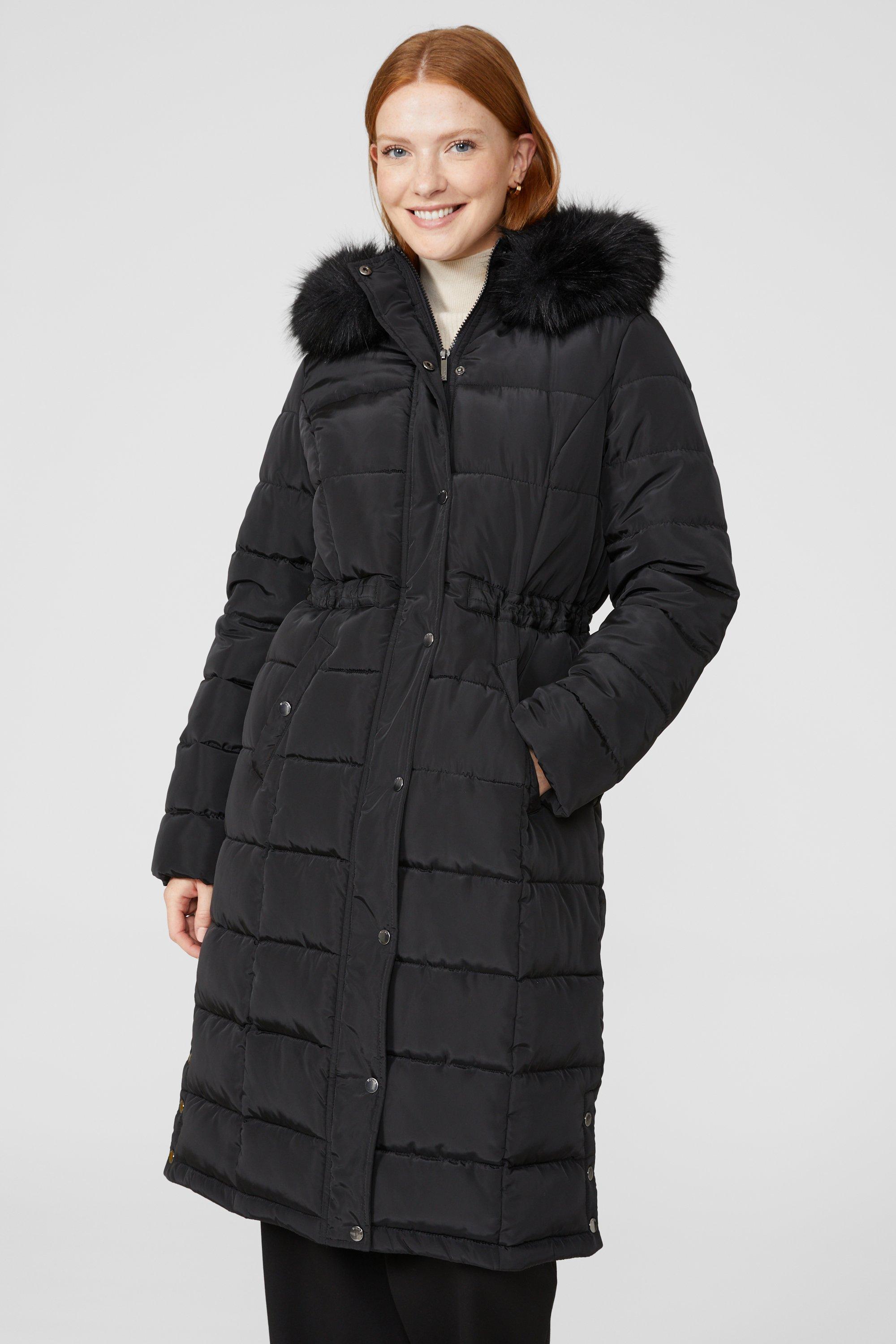 Jackets & Coats | Padded Longline Coat With Fur Trim Hood | Maine