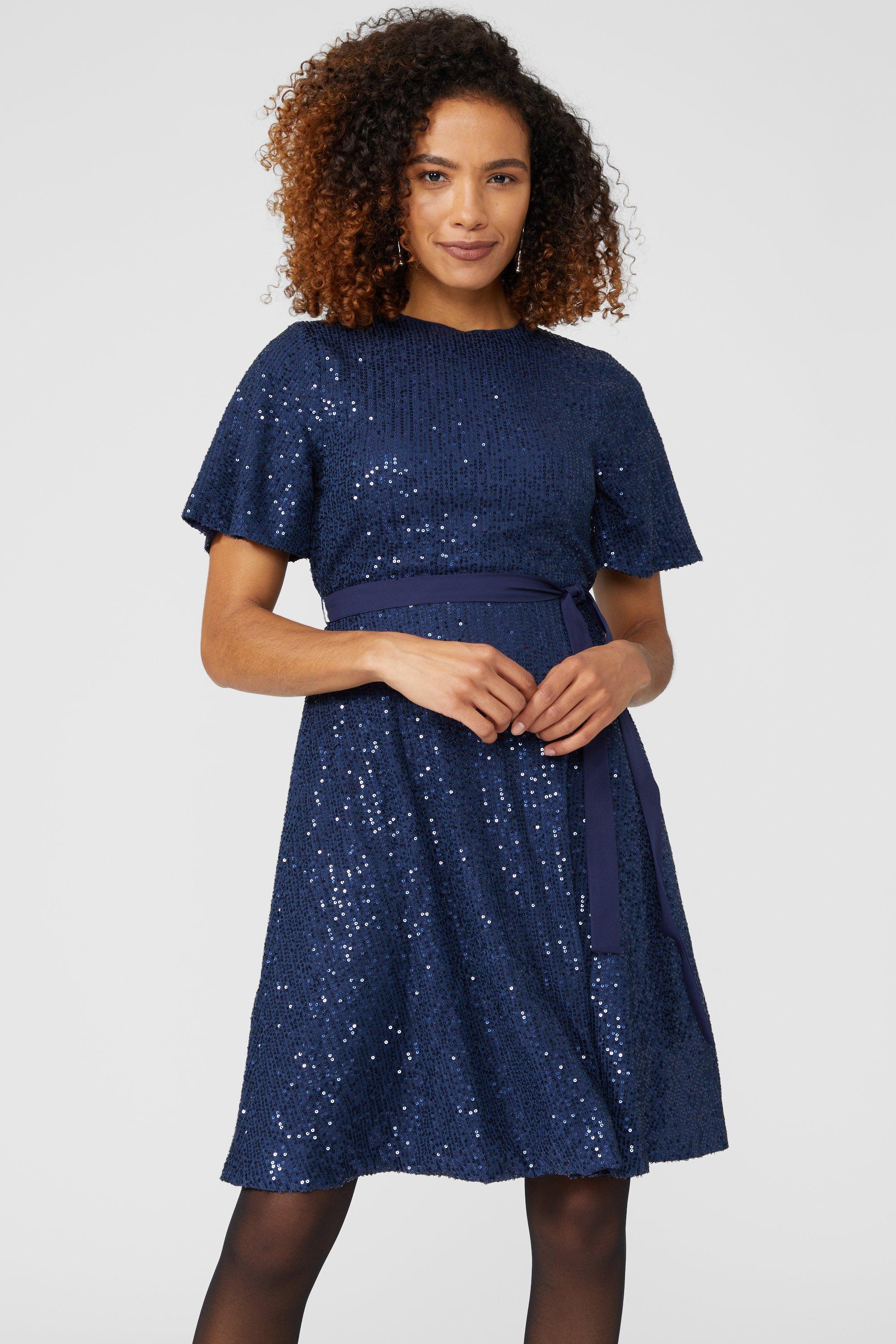 Angel Sleeve Sequin Fit And Flare Dress