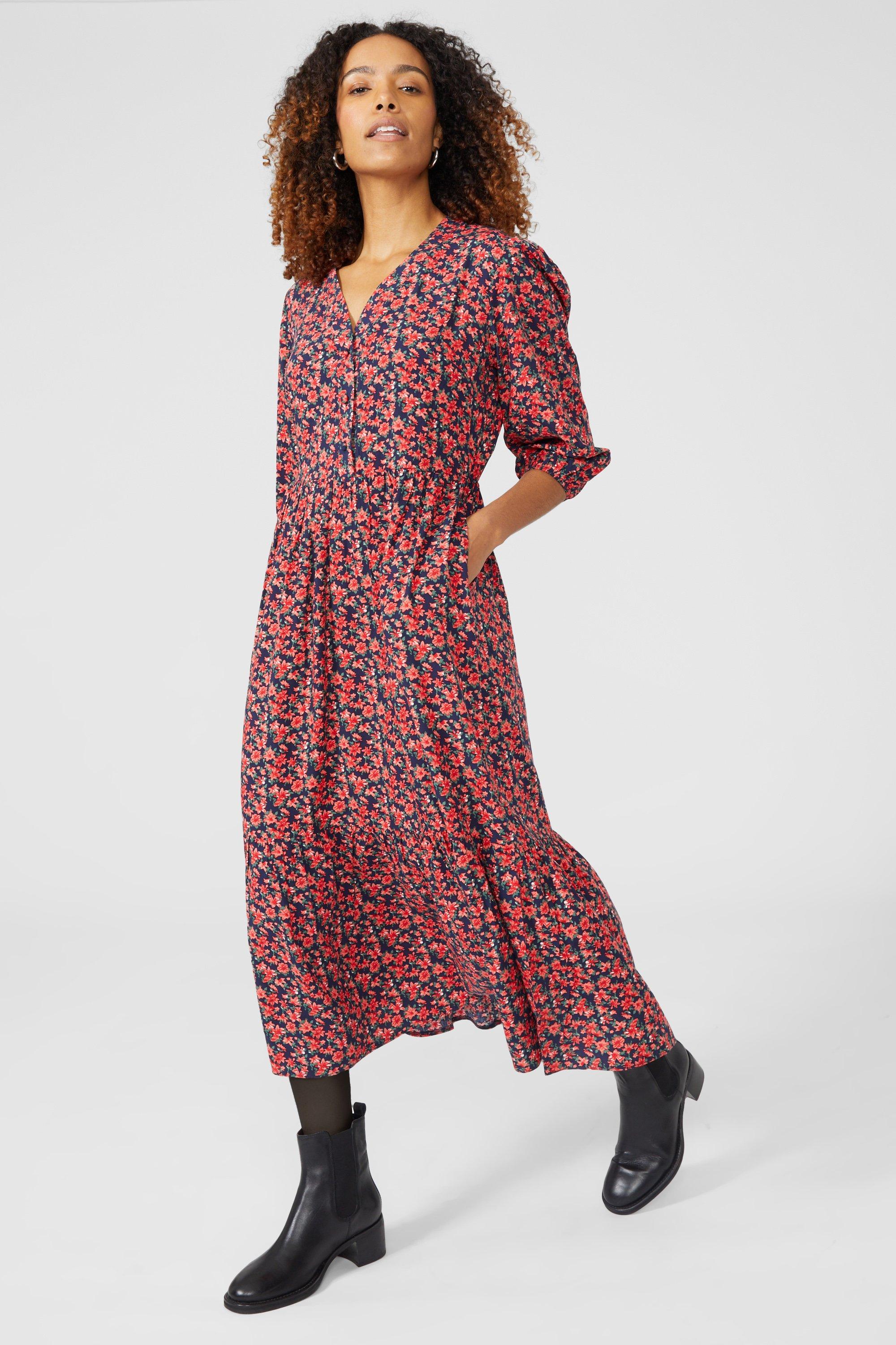 Button Front Tiered Printed Dress