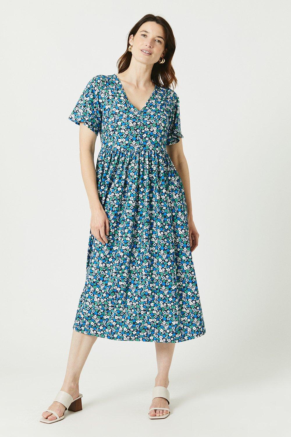 Ditsy Button Front Midi Dress