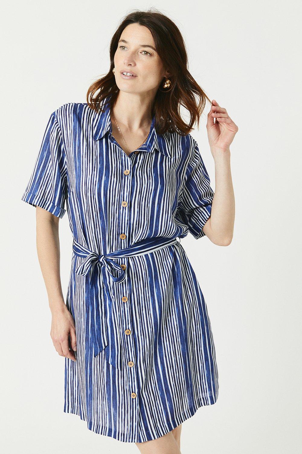 Blue Stripe Mini Shirt Dress