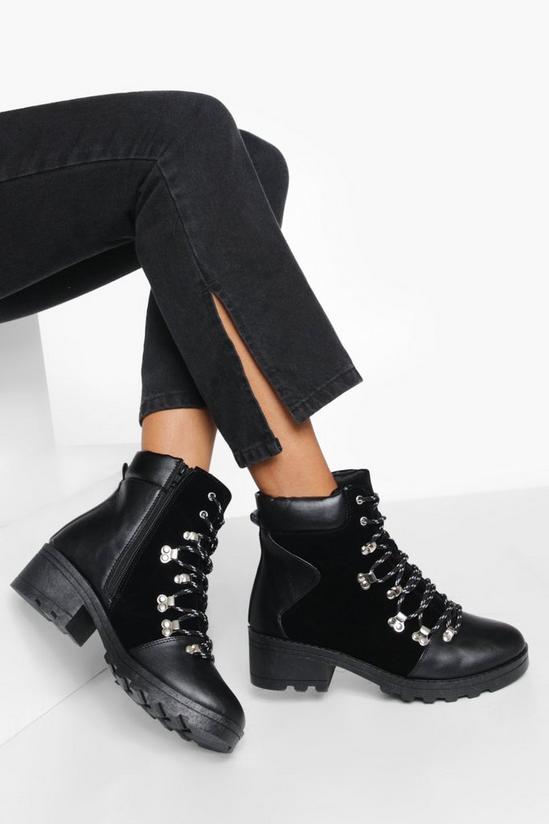 boohoo Wide Fit Contrast Lace Hiker Boots 1