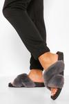 boohoo Wide Fit Crossover Fur Slider thumbnail 1