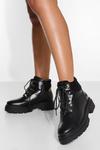 boohoo Wide Fit Padded Cuff Chunky Hiker Boots thumbnail 1