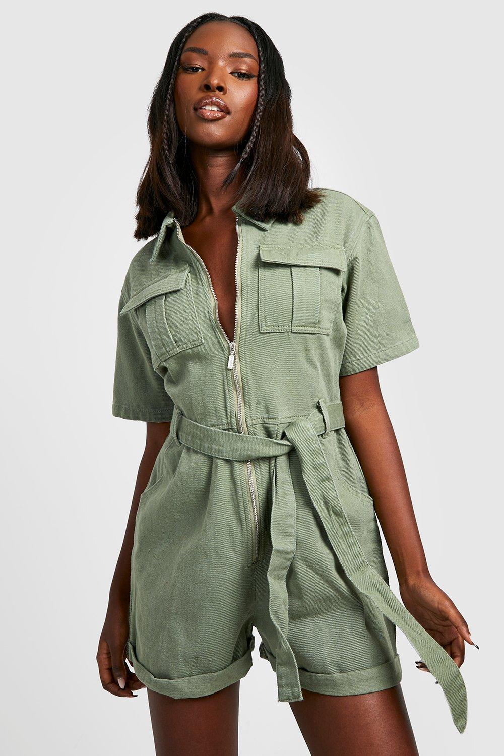 Playsuits | Belted Cargo Denim Playsuit | boohoo