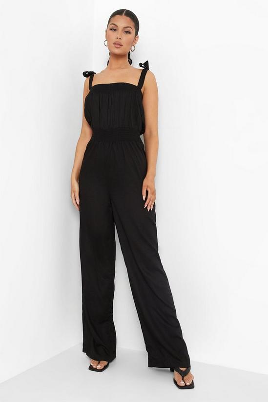 boohoo Strappy V Neck Gathered Wide Leg Jumpsuit 1