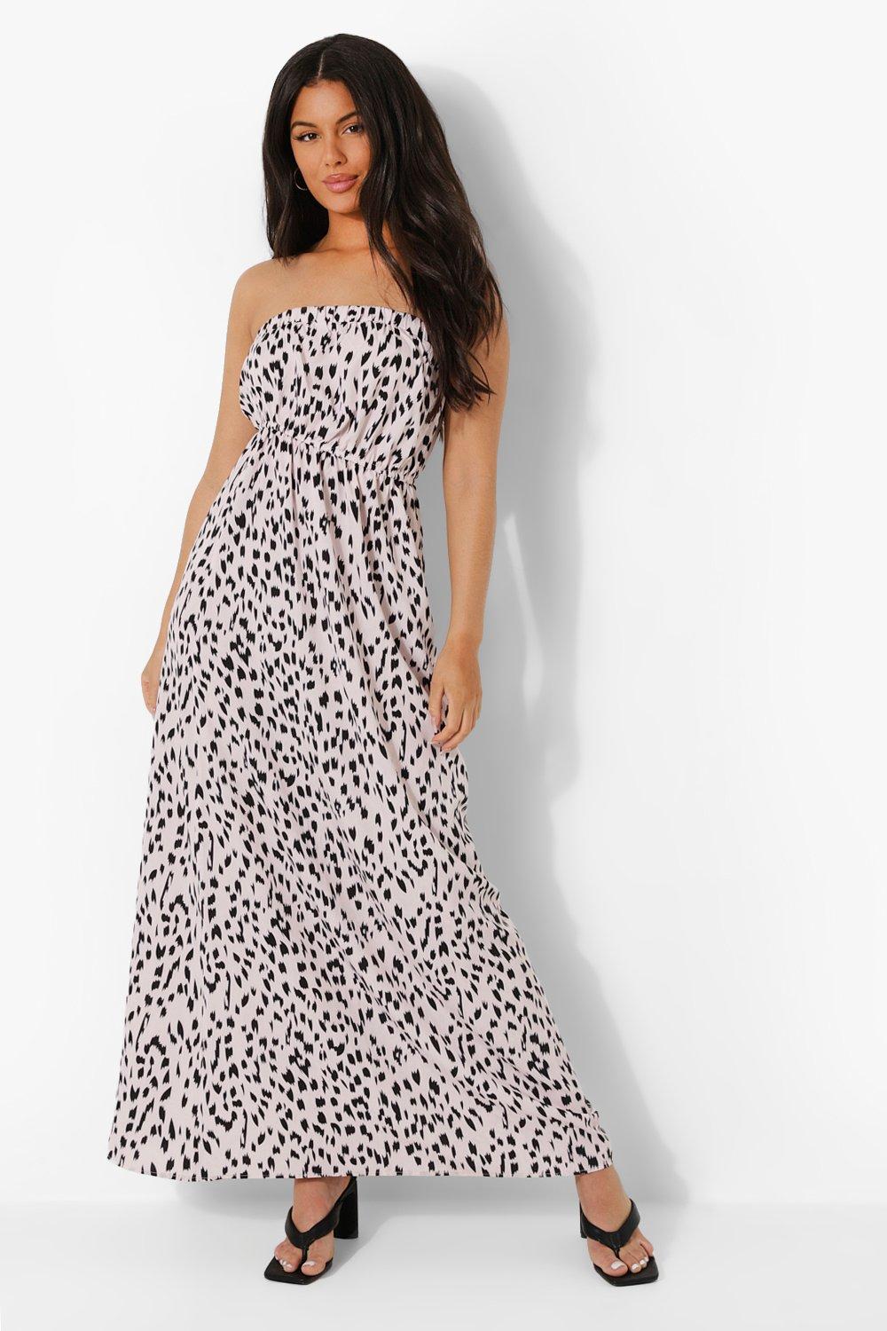 Leopard Bandeau Ruffle Maxi Dress