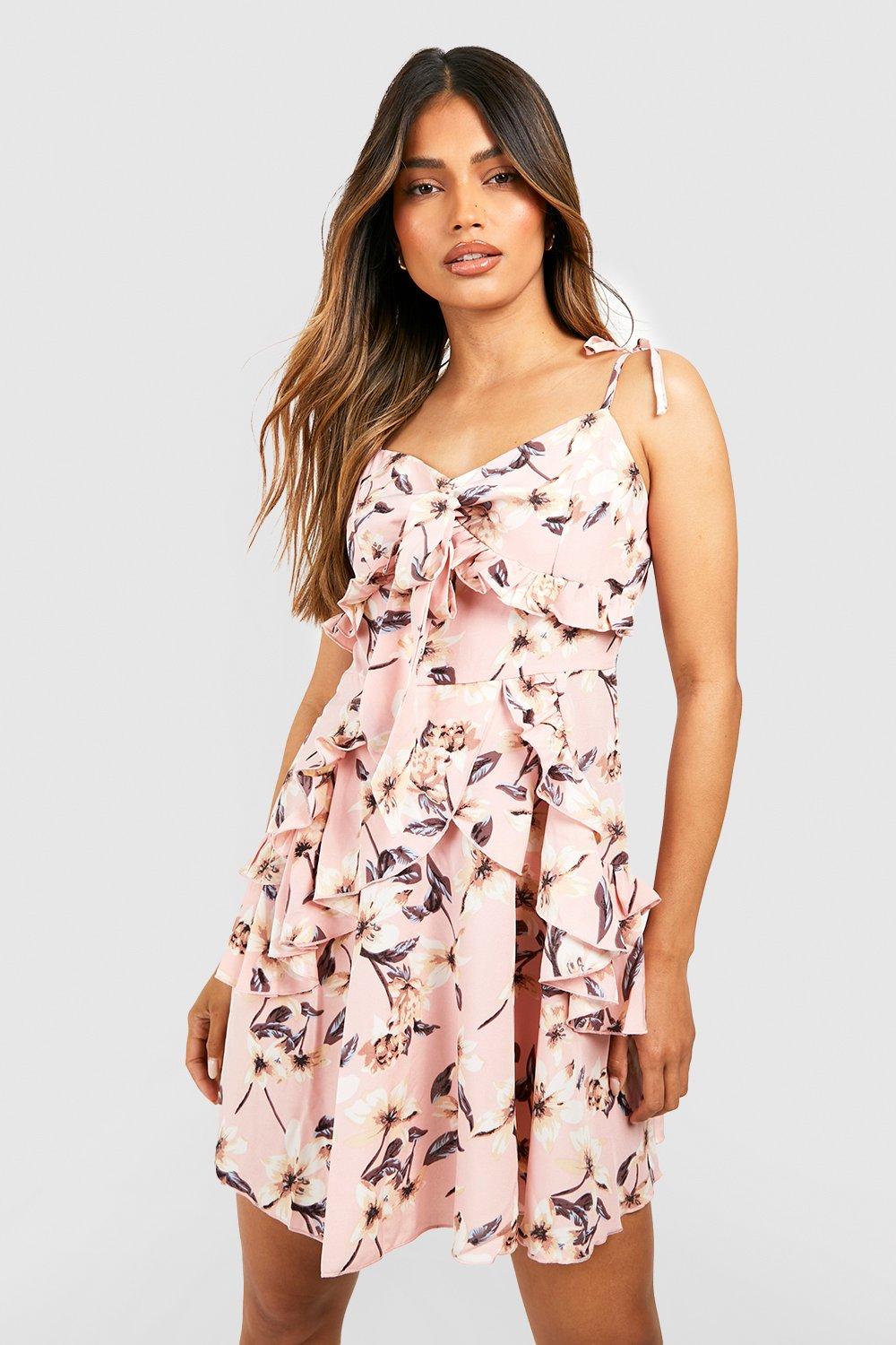 Floral Tiered Ruffle Tie Detail Swing Dress