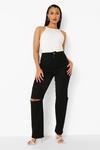 boohoo Slashed Knee High Waisted Straight Fit Jeans thumbnail 1