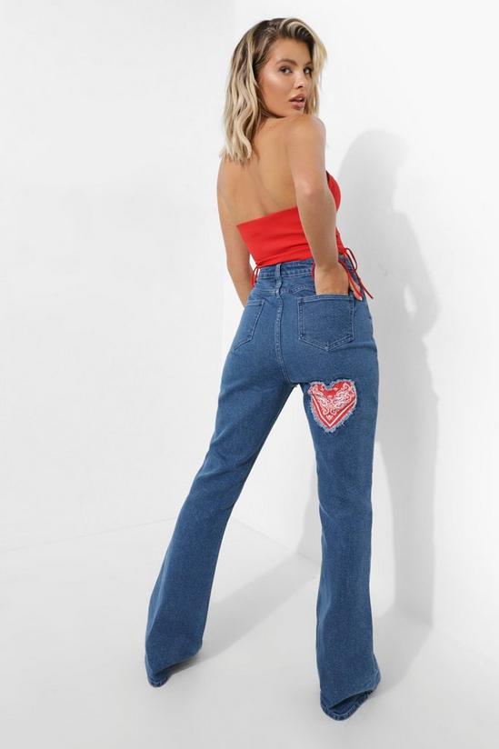 boohoo High Waist Bandana Heart Flared Jeans 1