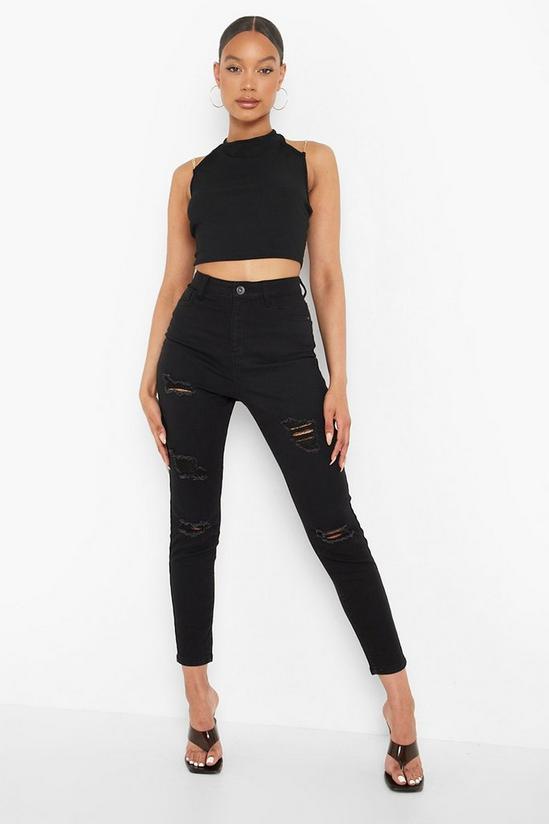 boohoo High Waisted Extreme Ripped Skinny Jeans 1