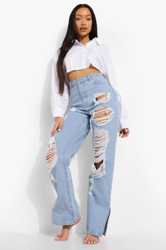 boohoo Extreme Distressed High Waist Split Hem Jeans 3