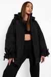 boohoo Hooded Tie Detail Funnel Neck Puffer Jacket thumbnail 3
