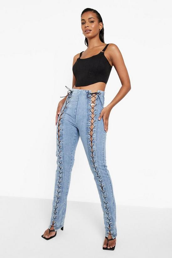 boohoo Lace Up Front Straight Leg Jeans 1