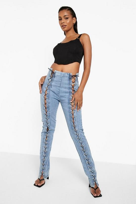 boohoo Lace Up Front Straight Leg Jeans 3