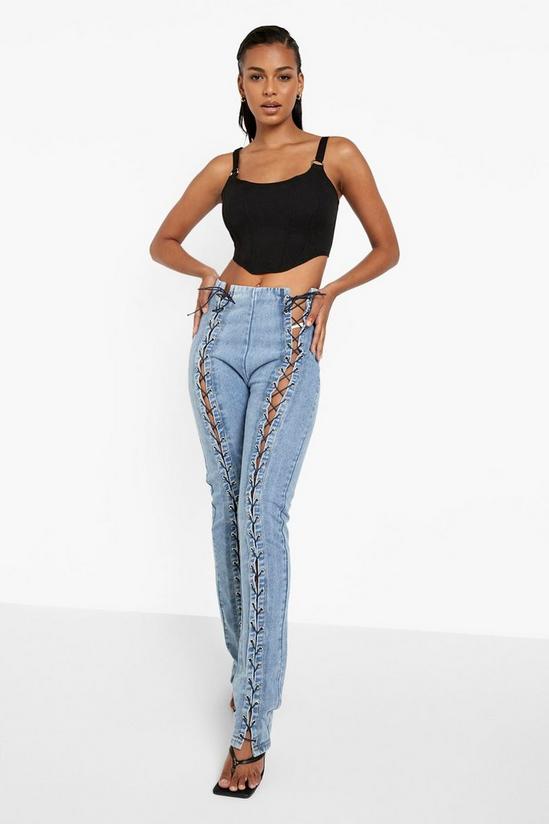 boohoo Lace Up Front Straight Leg Jeans 4