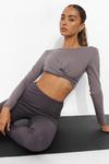 boohoo Yoga Wrap Crop Top With Peached Finish thumbnail 1