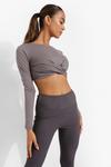 boohoo Yoga Wrap Crop Top With Peached Finish thumbnail 3