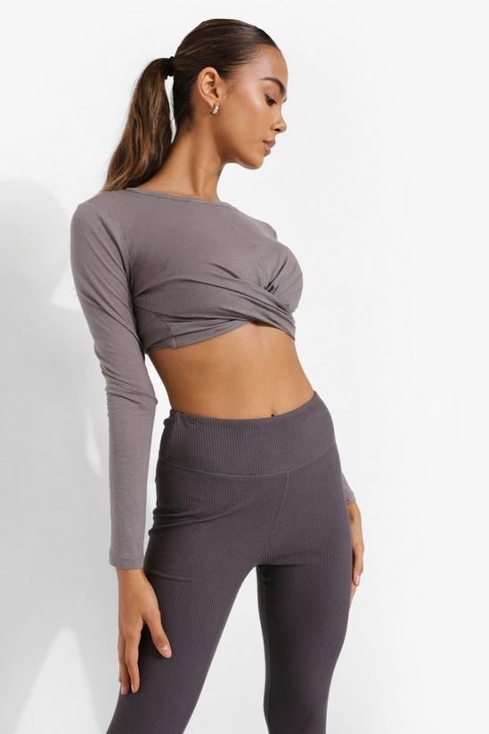 boohoo Yoga Wrap Crop Top With Peached Finish 3