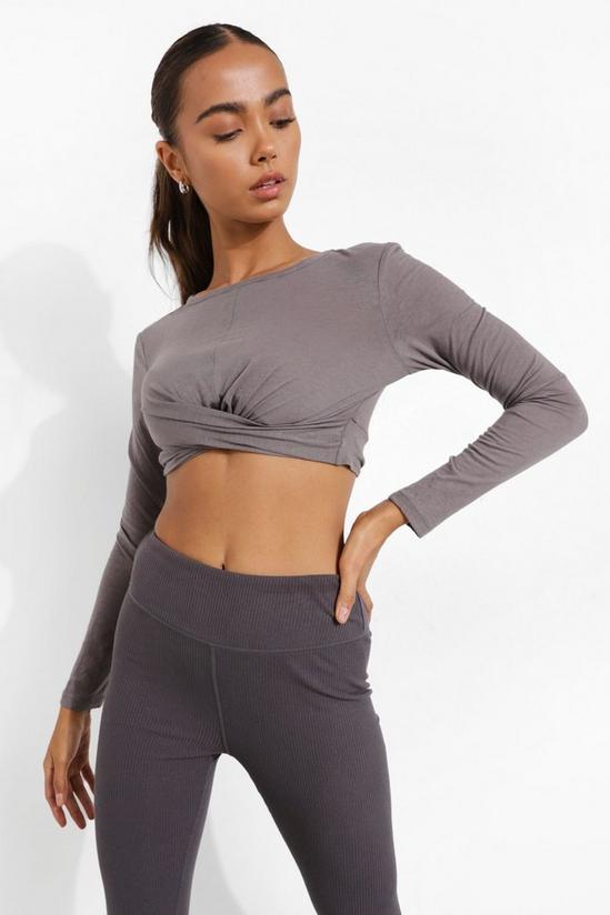 boohoo Yoga Wrap Crop Top With Peached Finish 4