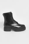 boohoo Chunky Cleated Patent Croc Hiker Boots thumbnail 2