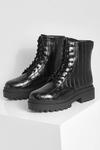boohoo Chunky Cleated Patent Croc Hiker Boots thumbnail 3