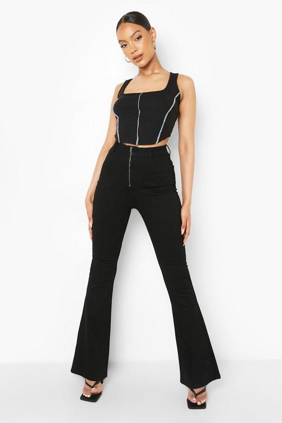 boohoo Zip Front Stretch Skinny Flared Jeans 1